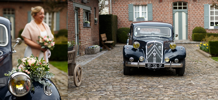 traction avant mariage rétro au domaine de ronceval en belgique