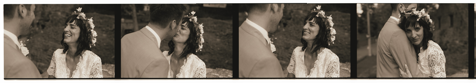 Photographe professionnel Nord spécialisé NB. Séance photo couple marié. Planche contact noir et blanc spécialité argentique